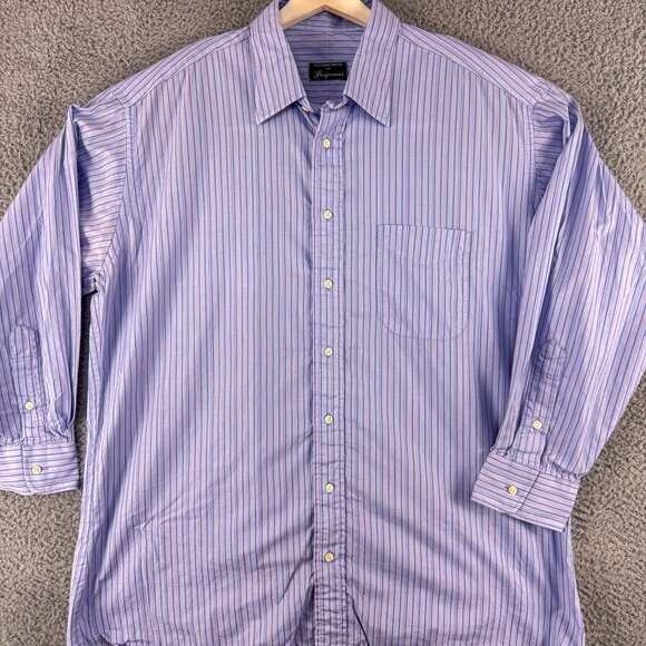 Gitman Bros Dress Shirt Mens 17.5 34‎ Blue Stripe Business Casual Preppy Wedding - Picture 2 of 14